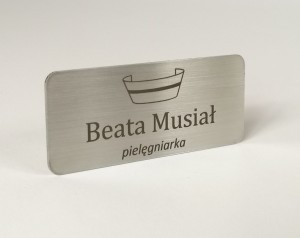 Identyfikator stal nierdzewna 70x30 mm z agrafką i grawerem 