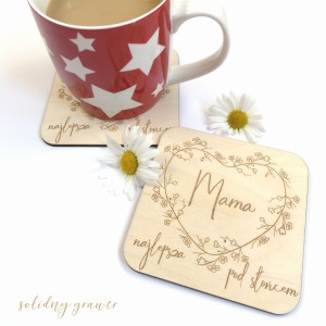 Grawerowane drewniane podkładki pod kubek 10x10 cm kpl. 6 sztuk 