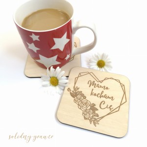 Grawerowane drewniane podkładki pod kubek 10x10 cm kpl. 6 sztuk 