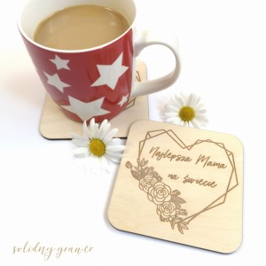 Grawerowane drewniane podkładki pod kubek 10x10 cm kpl. 6 sztuk 
