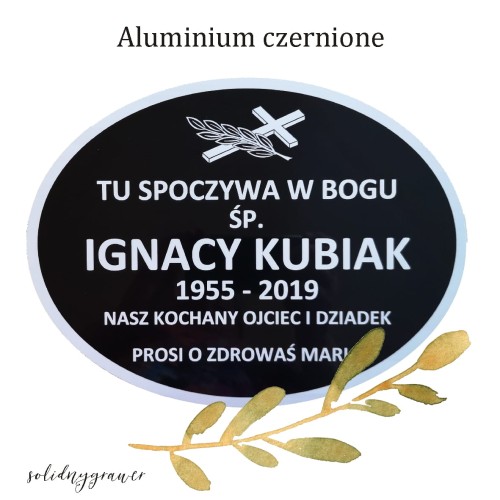 grawerowana tablica na grób aluminium czernione nagrobna owal 6