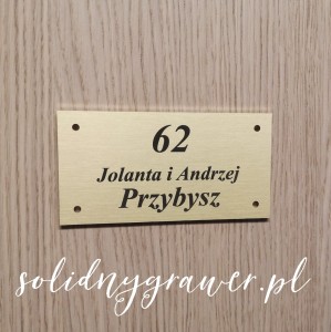 Tabliczka 20x10cm mosiężna na drzwi z nazwiskiem i numerem