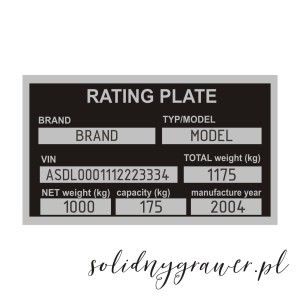 Tabliczka znamionowa 85x50 mm do przyczepy zastępcza aluminiowa