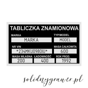 Tabliczka znamionowa 85x50 mm do przyczepy zastępcza aluminiowa polski