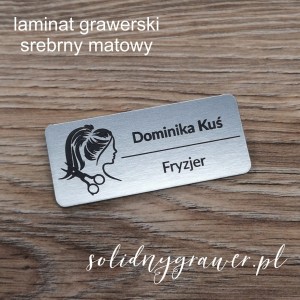 Identyfikator fryzjera laminat srebrny magnes