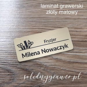 Plakietka osobowa fryzjer laminat złoty agrafka