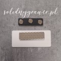 plakietka imienna identyfikator dla kierownika apteki aluminiowa srebrna z ciemnoszarym grawerem imienia i nazwiska solidnygrawer zapiecie magnes