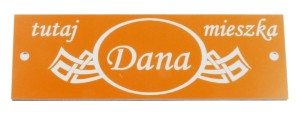 Tabliczka Dana 130x42 mm kolor 19 laminat grawerski kolorze pomarańczowyn, grawer biały