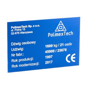 Tabliczka 120x80 mm alu. niebieska z grawerem