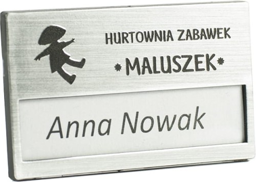 identyfikator personalny osobowy z karteczką 67x40 mm srebrny z grawerem 03