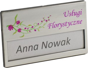 Identyfikator drukowany 67x40 mm srebrny   z magnesem 