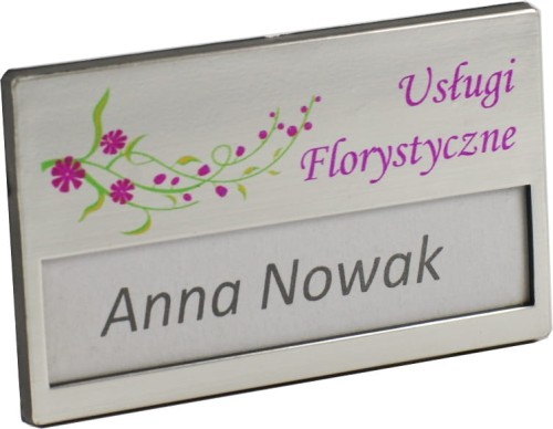 identyfikator osobowy personalny imienny z karteczką 67x40 mm srebrny z kolorowym nadrukiem 14
