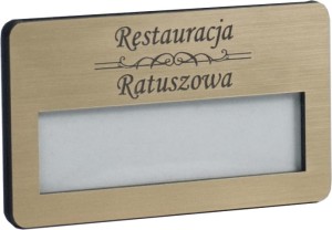 Identyfikator  grawerowany 70x37 mm złoty z agrafką 