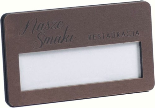 identyfikator  karteczką osobowy personalny z okienkiem front z laminatu grawerskiego W KOLORZE MIEDZIANYM  grawerowany 70x37 mm jona 0006 Z MAGNESEM