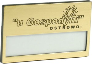 Identyfikator z grawerem 67x40 mm złoty  z magnesem