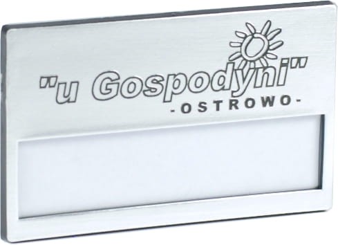 identyfikator personalny imienny osobowy 67x40 mm srebrny z grawerem z magnesem 09