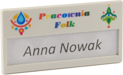 identyfikator osobowy personalny imienny z karteczką 67x35 mm biały z kolorowym nadrukiem 13