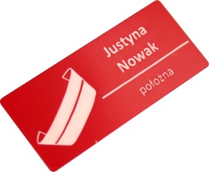 Identyfikator osobowy 70x30 mm z agrafką czerwony laminat