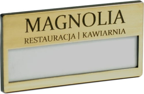 identyfikator personalny osobowy z karteczką 67x35 mm złoty z grawerem 07 z magnesem