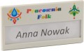 identyfikator osobowy personalny imienny z karteczką 67x35 mm biały z kolorowym nadrukiem z zapinką magnetyczną 17