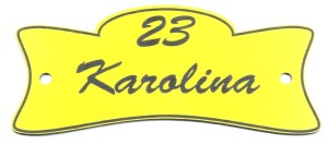 Tabliczka Karoli 140x65 mm kolor 13 laminat grawerski kolorze żółtym, grawer czarny